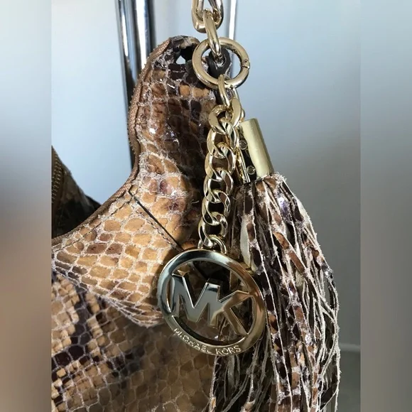 MICHAEL KORS Python Snake Brown Hobo Shoulder Handbag Purse - Picture 4 of 16